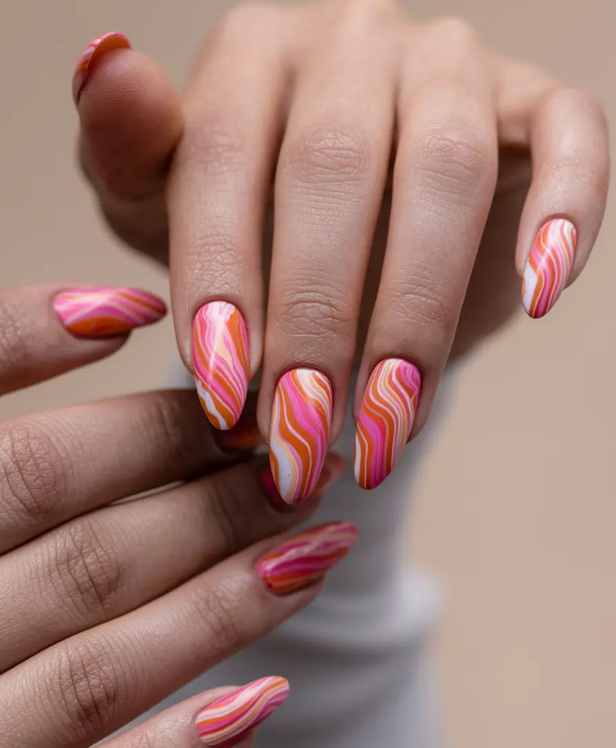 Sunset Gradient Nails to Glow in 2025 - Wavy Sunset Stripes with Retro Vibes