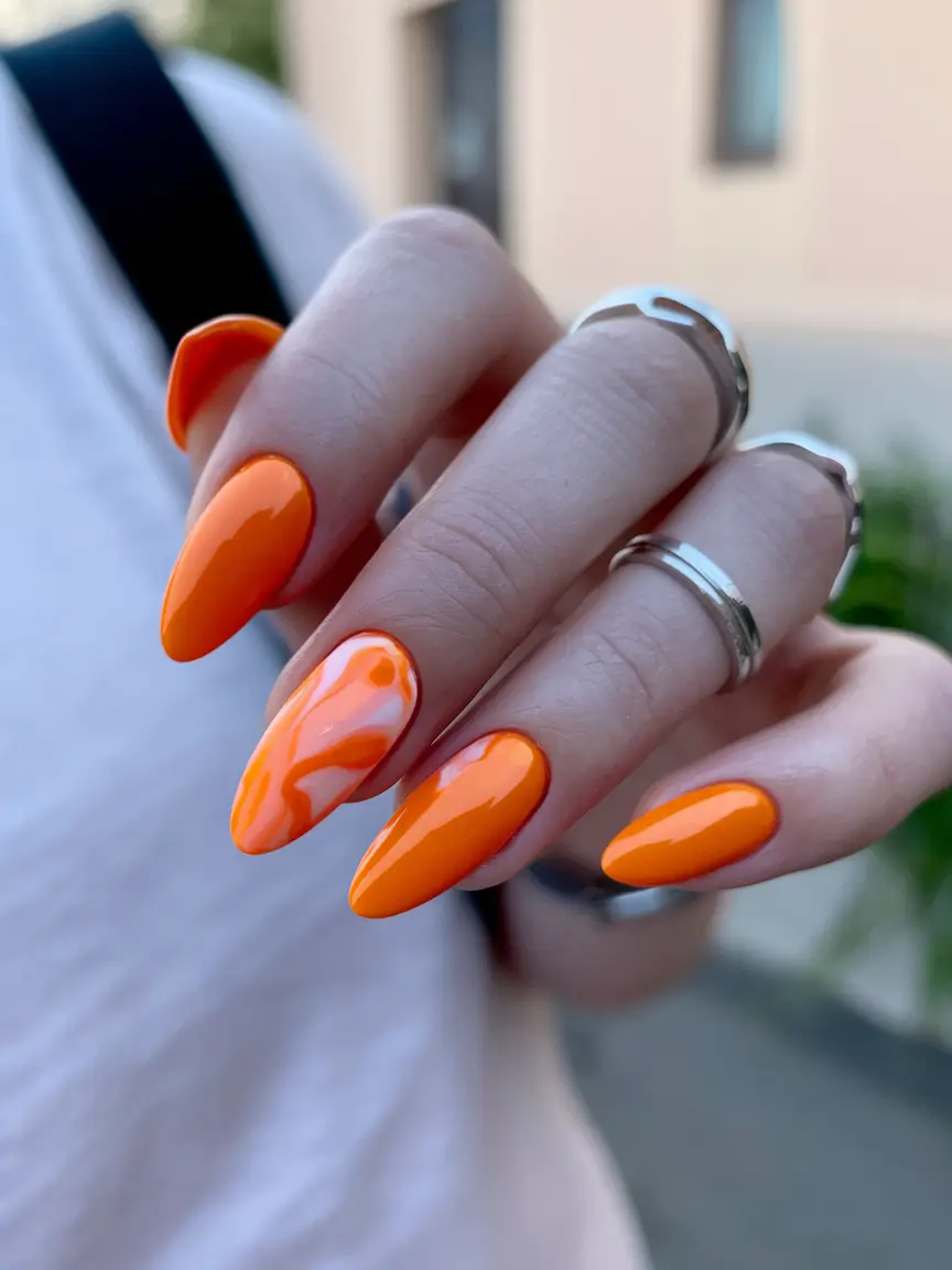 sunset gradient nails Glossy Orange Pulse