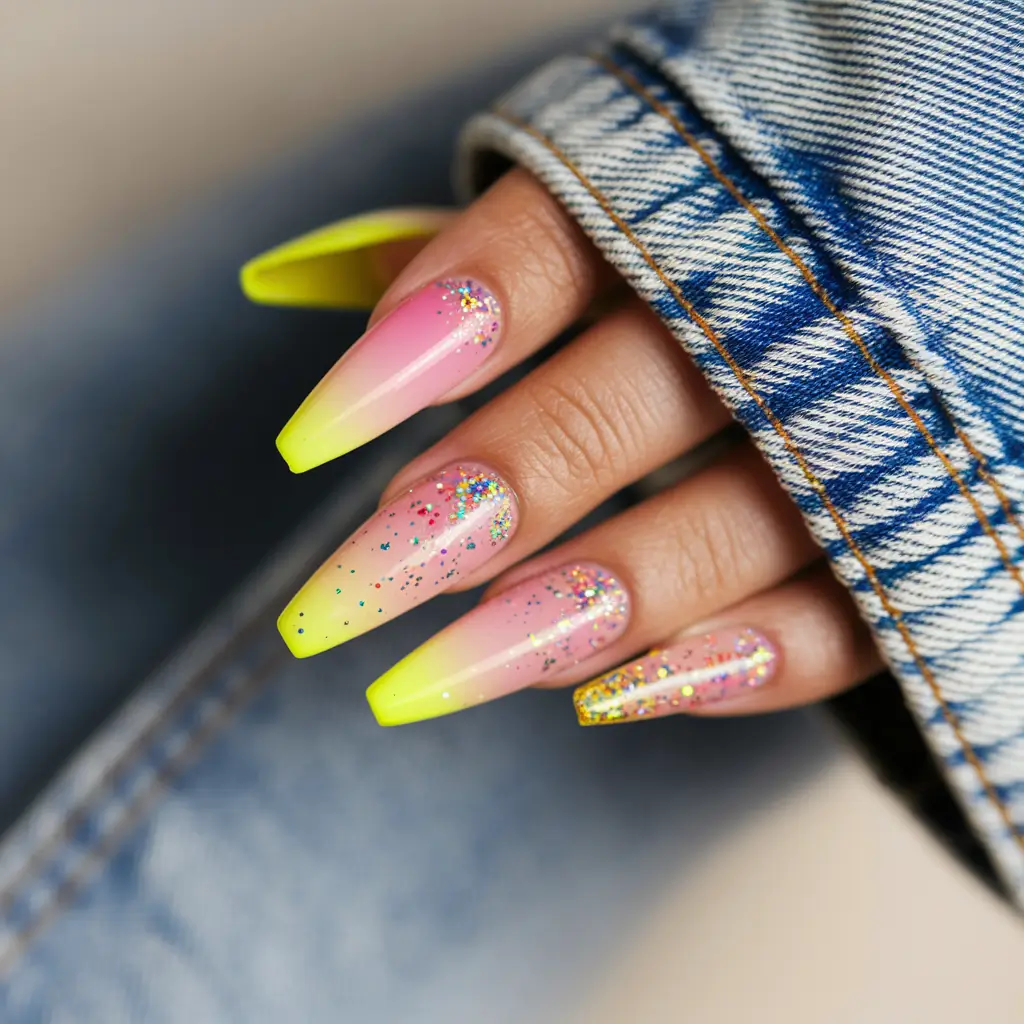 sunset gradient nails Lemon Neon Sunrise Tips