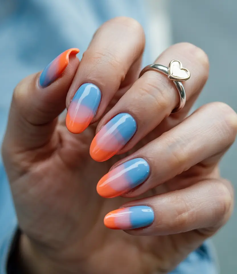 sunset gradient nails Ocean Sky Meets Tangerine Glow