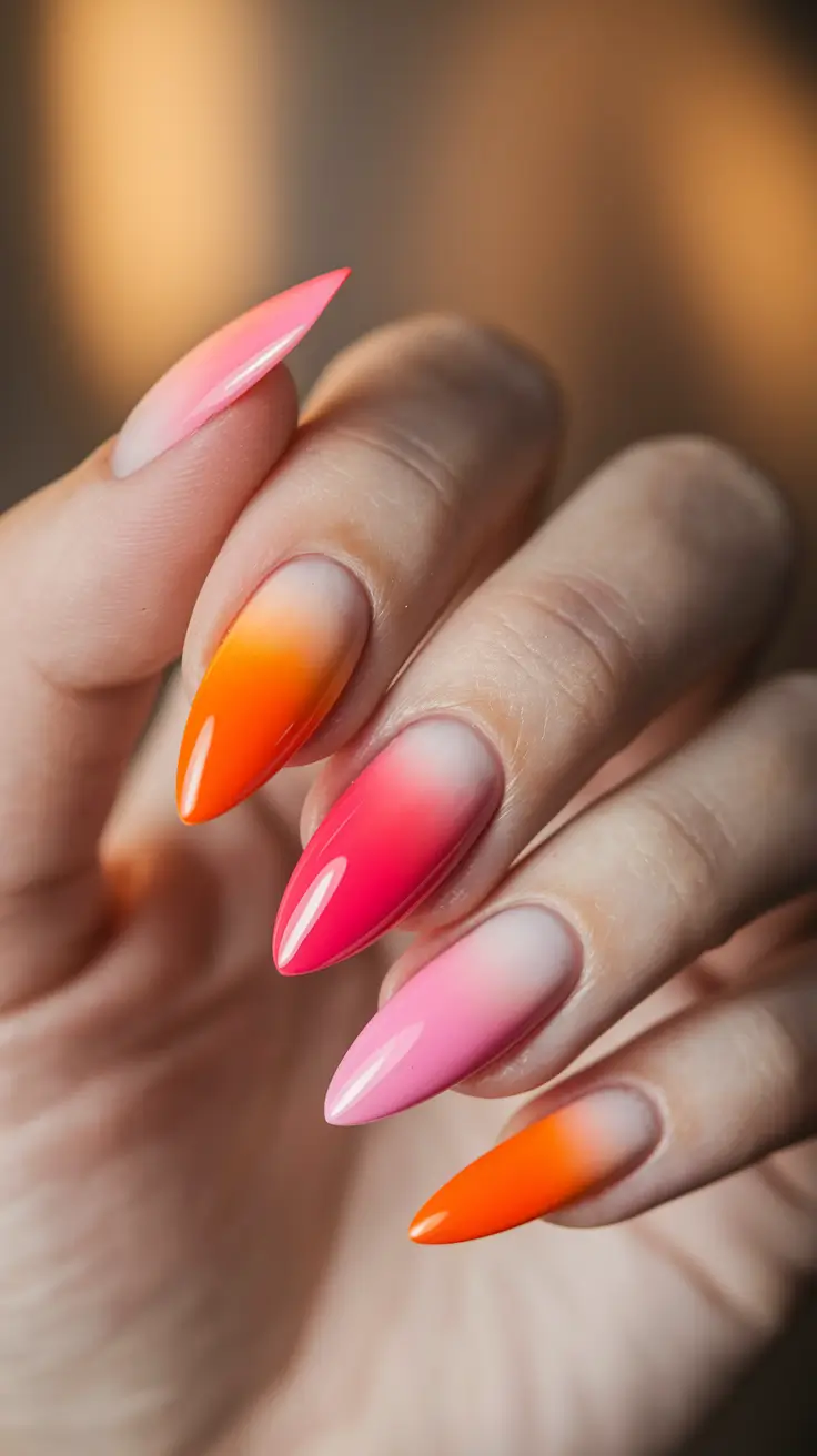 sunset gradient nails Tequila Sunset Stiletto Blush