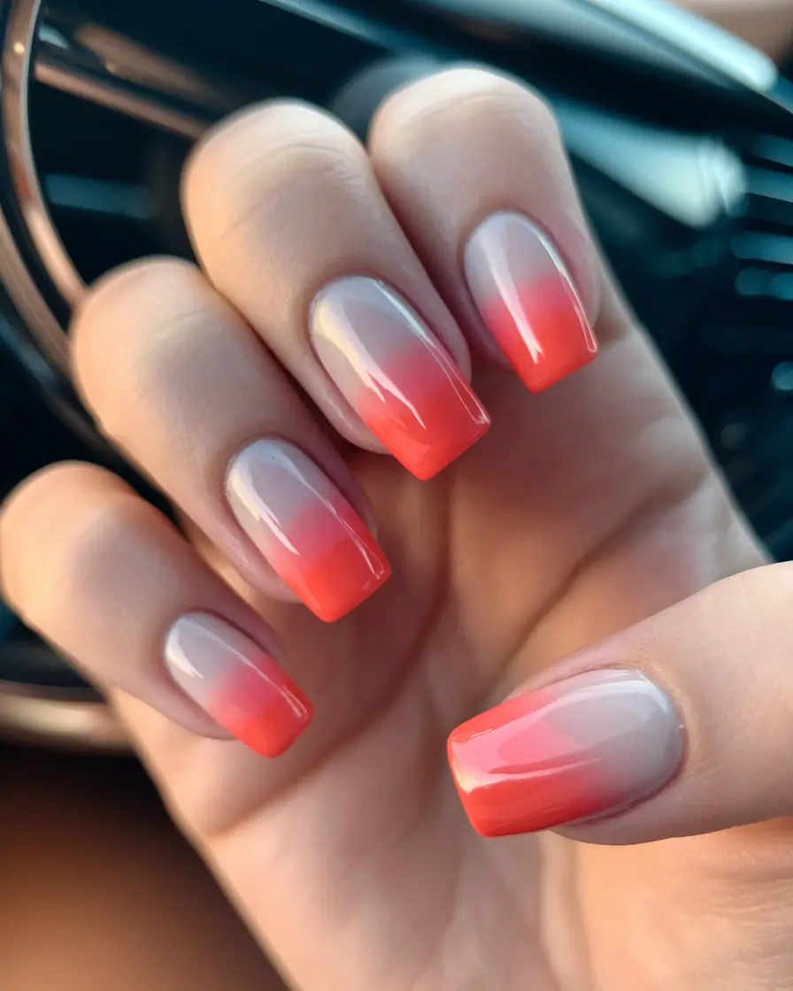 sunset gradient nails Candy Coral Soft Square Fade