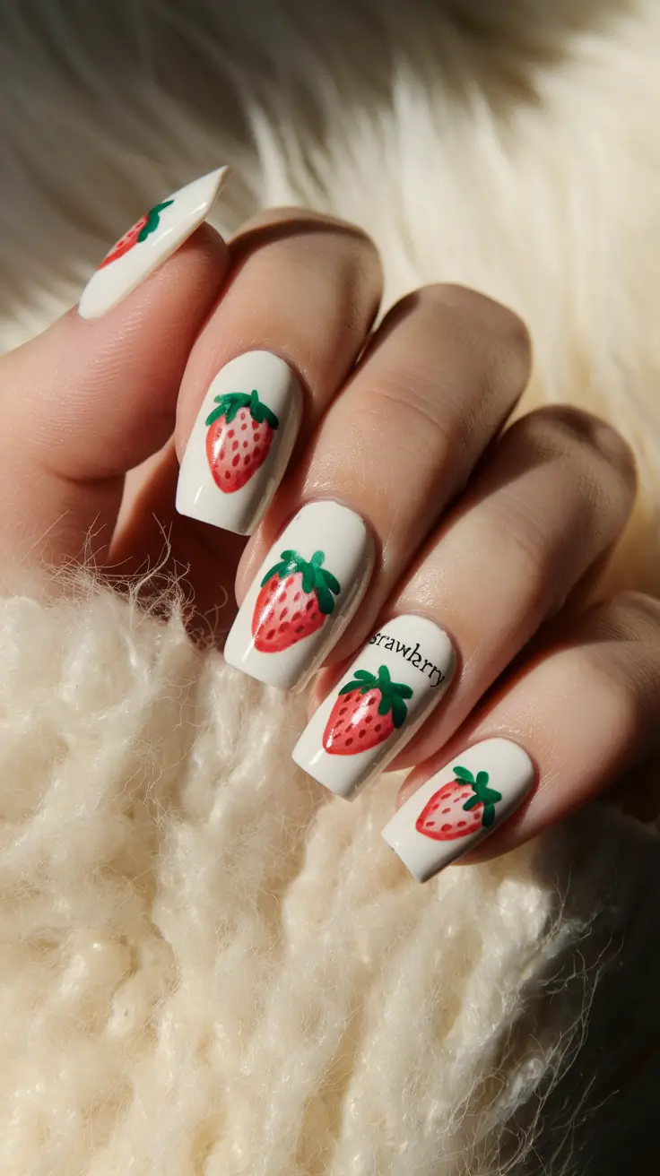strawberry nails Clean White Canvas with Graphic Strawberry Pop
