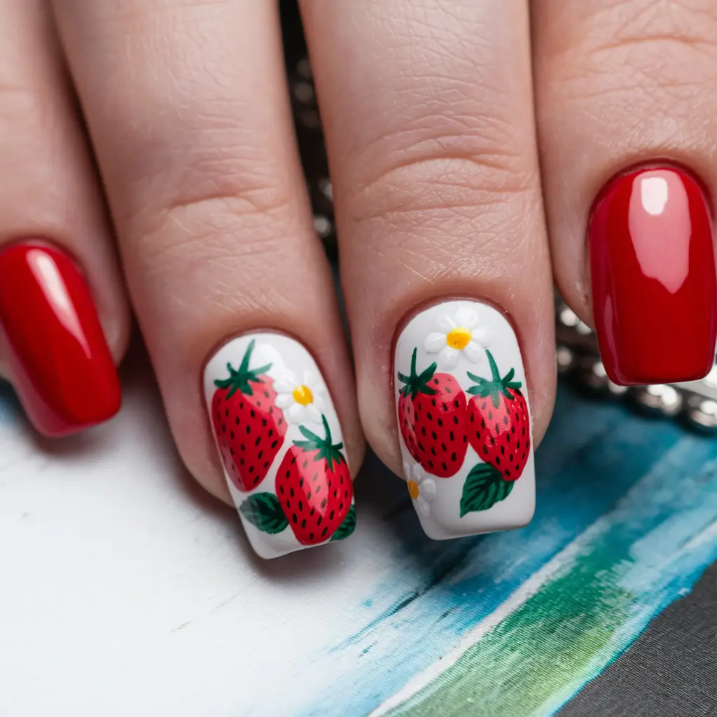 strawberry nail art design Whimsical Strawberry Garden Delight