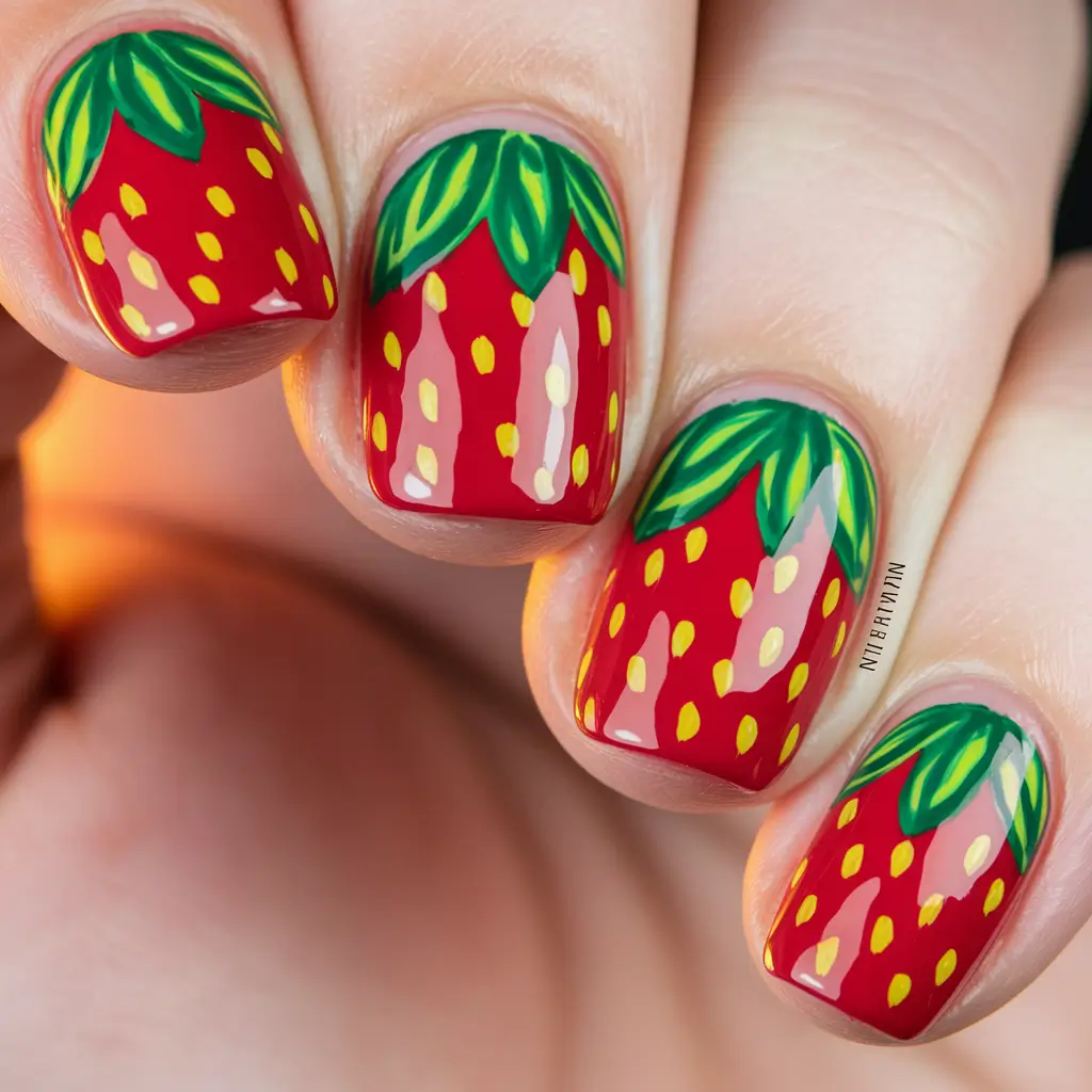 strawberry nail art design Bold Berry Statement on Square Tips