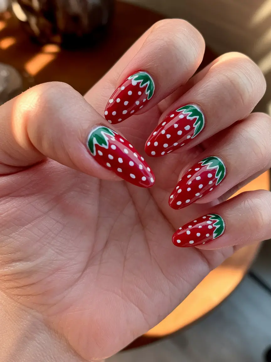 strawberry nail art design Classic Red Strawberries with Retro Vibes