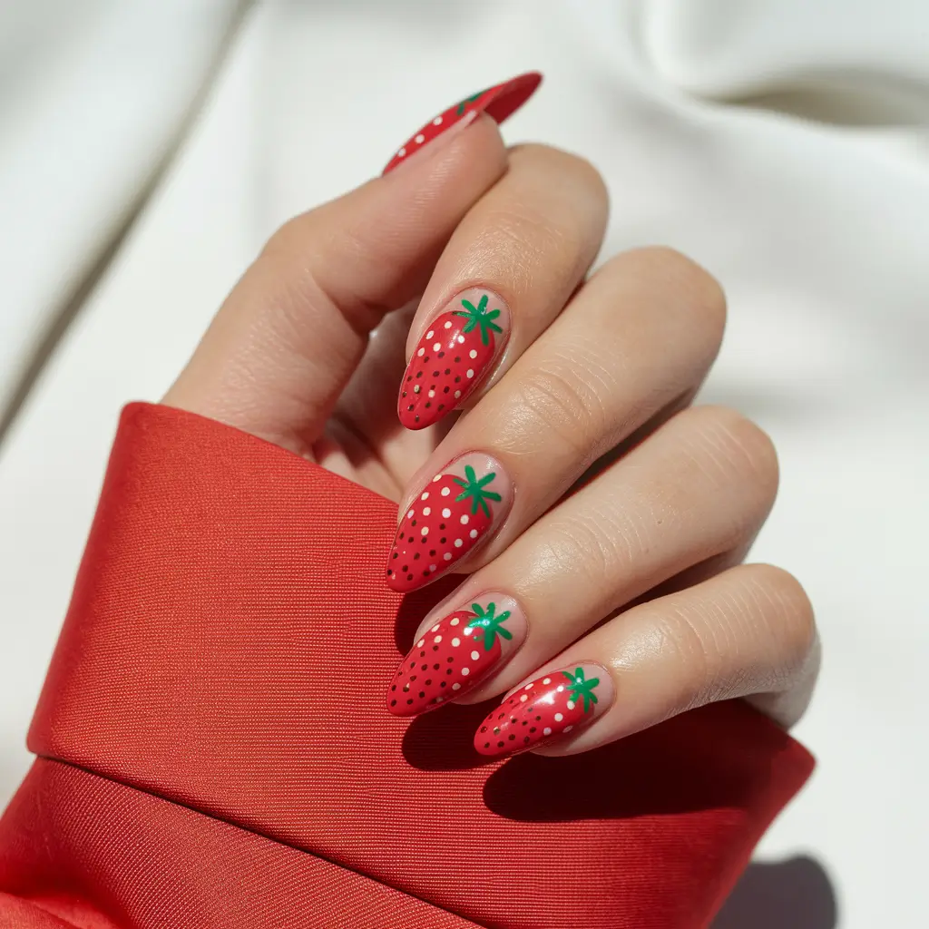 strawberry nails Monochrome Strawberry Delight