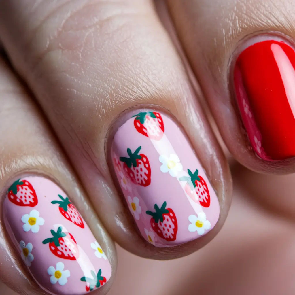 strawberry nail art design+Floral Fantasy Meets Strawberry Delight