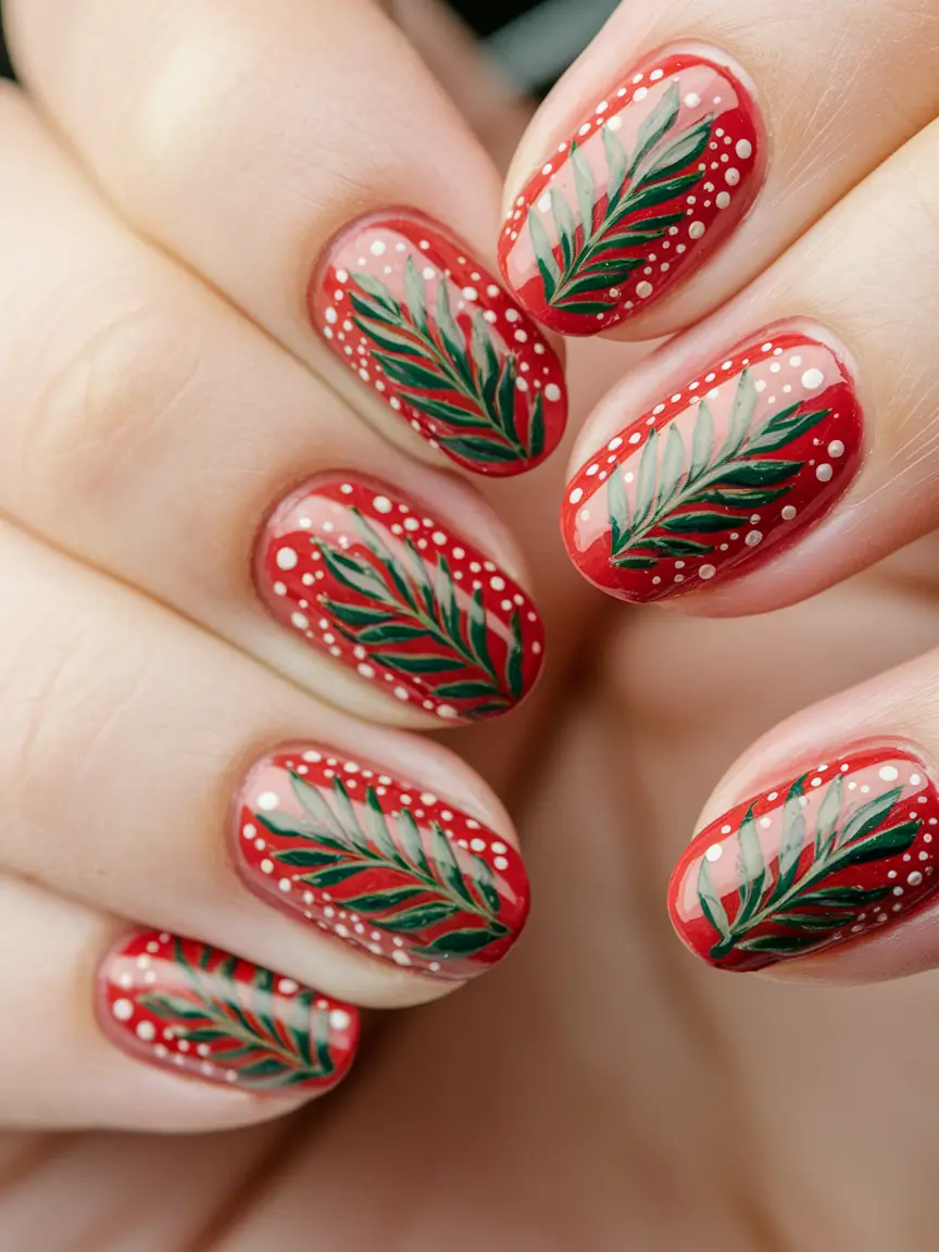 strawberry nail art design+Leafy Strawberry Glam on Red Base