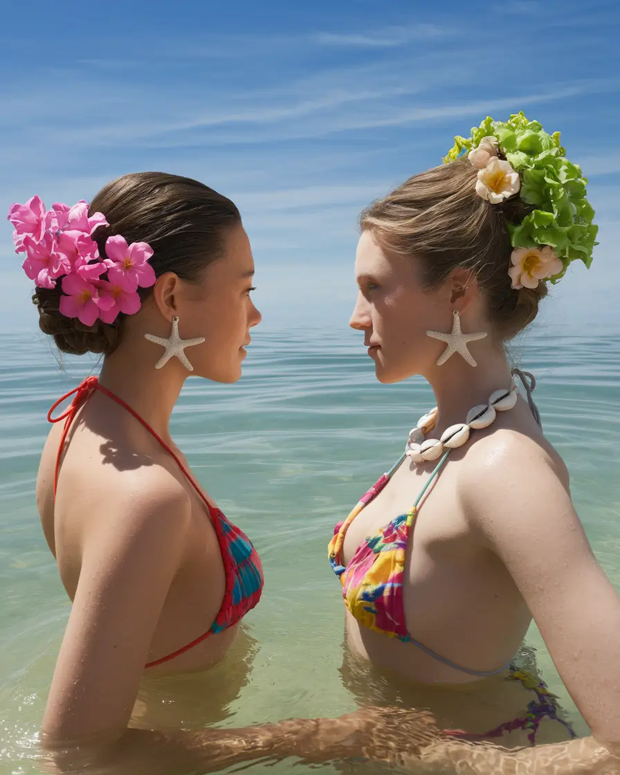 swimming hairstyles - summer ideas 2025 Tropical Blooms & Tight Buns