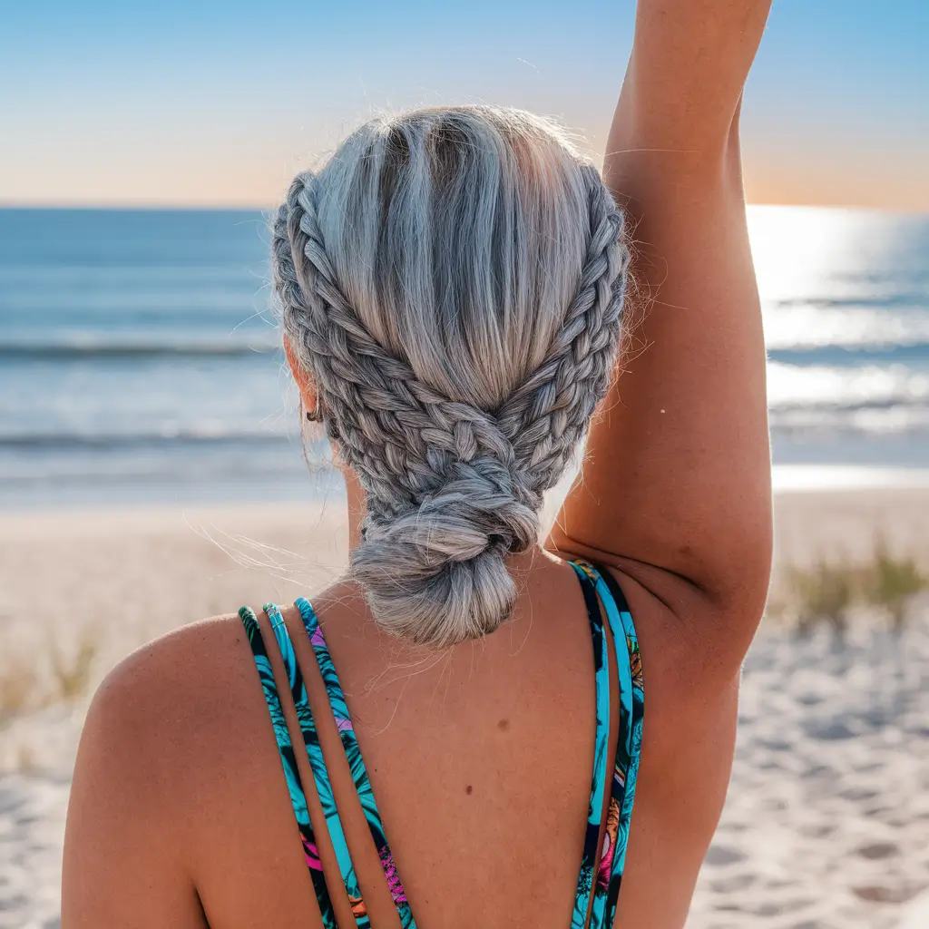 cute summer hairstyles for swimming Intricate Braided Bun for Breezy Beach Days