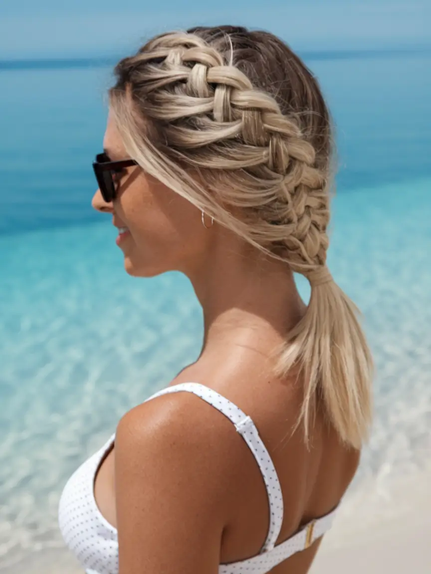 summer hairstyles to go swimming Side Braid Elegance with a Touch of Complexity