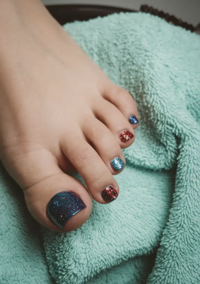 fourth of july toes Glitter Burst of Patriotism