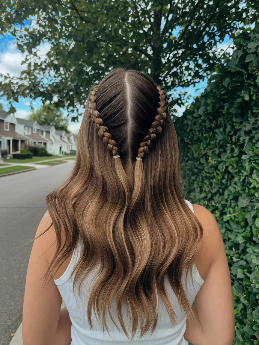 medium hair summer hairstyles Loose V-Part Braids with Waves