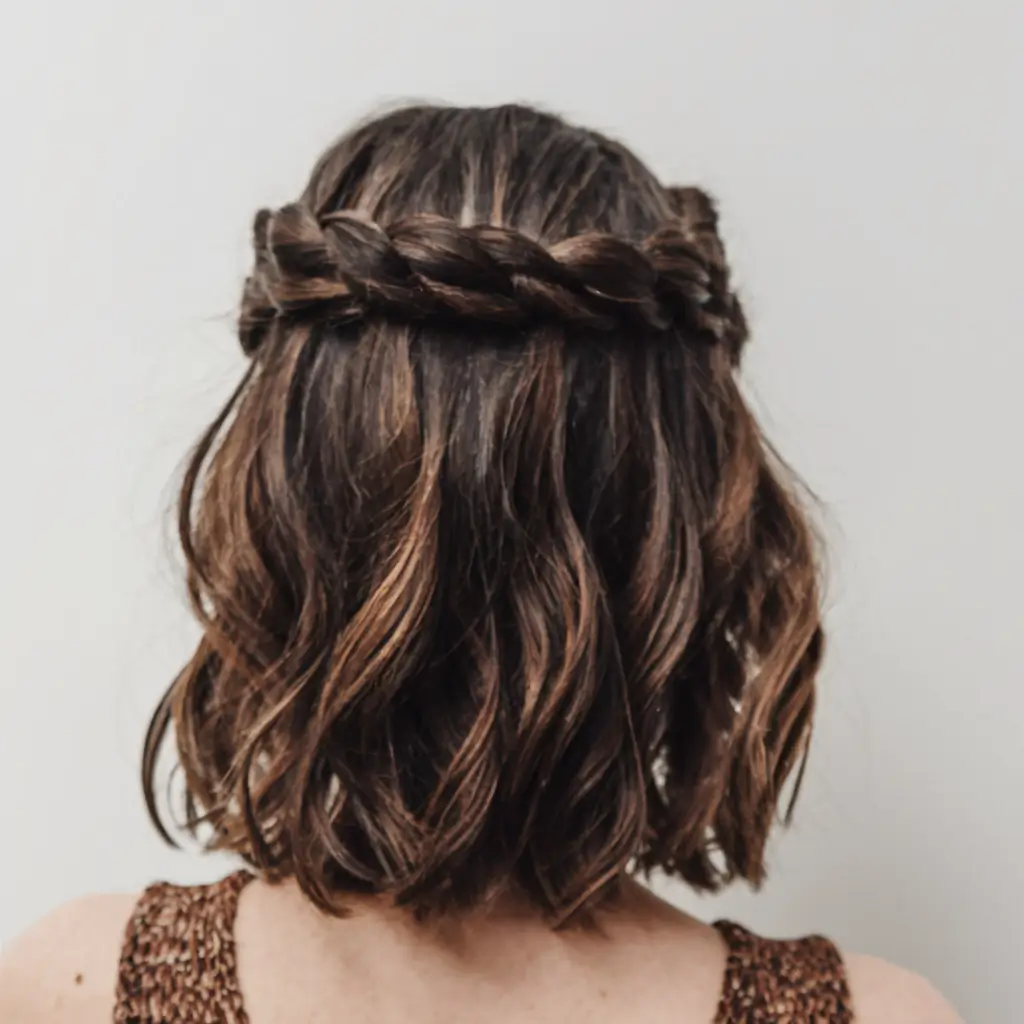 medium brown hair with blonde highlights summer hairstyles Wavy Chocolate Bob with Halo Braid