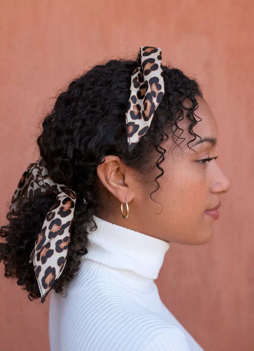 medium hair summer hairstyles Curly Medium Hair with Leopard Scarf