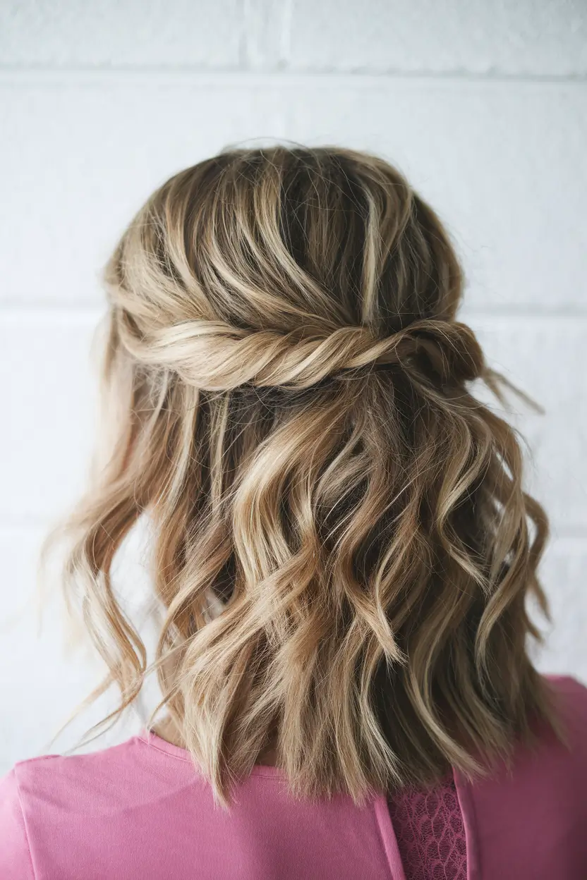 cute hairstyles for summer medium hair Side Twist Half-Updo with Loose Waves