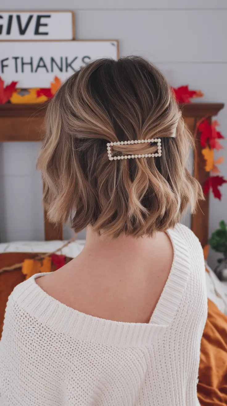 medium hair summer hairstyles Classic Pearl-Clip Half-Updo