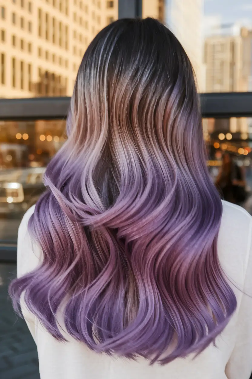 ombre hair colors Soft Lavender Melt with Smoky Roots