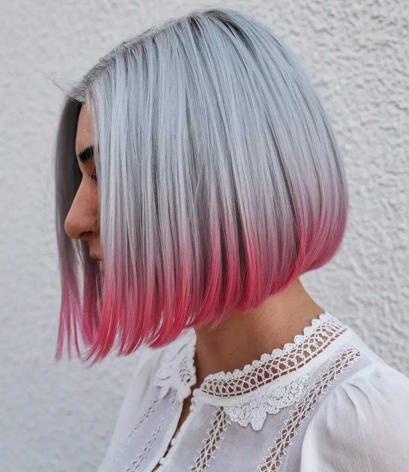 ombre hair colors ideas Silver-to-Pink Bob for a Cool Summer Glow