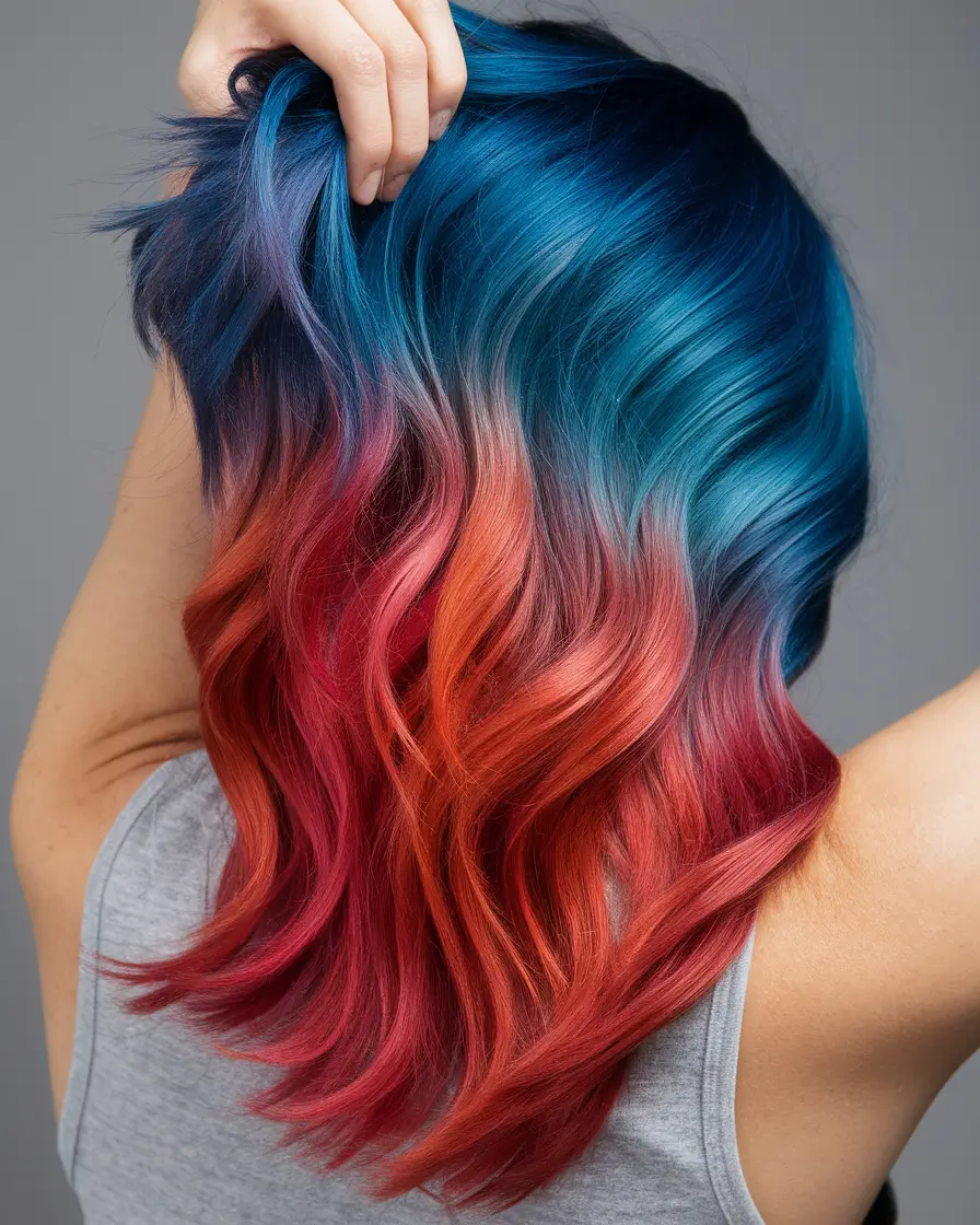 ombre hair colors blue Mermaid Ombre with Fiery Undertones