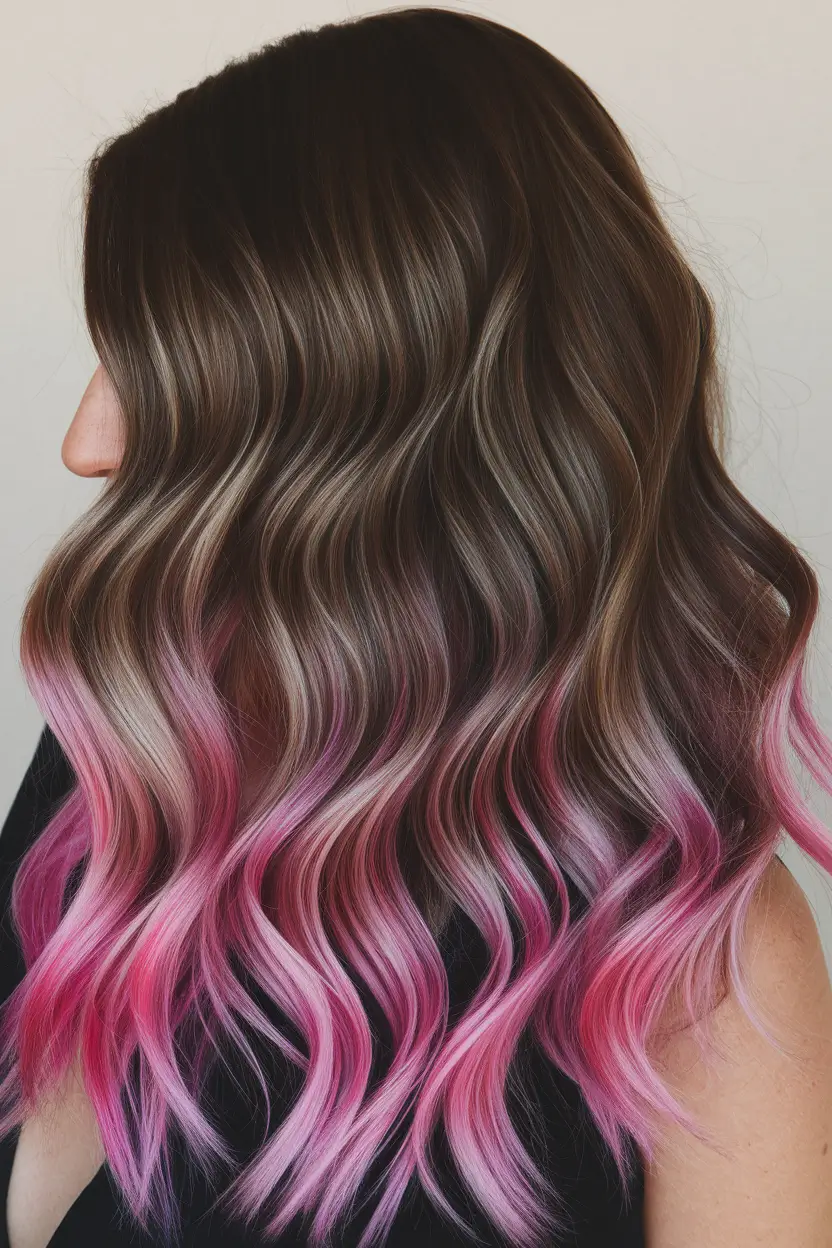 ombre hair colors Cotton Candy Ends on Mocha Brown
