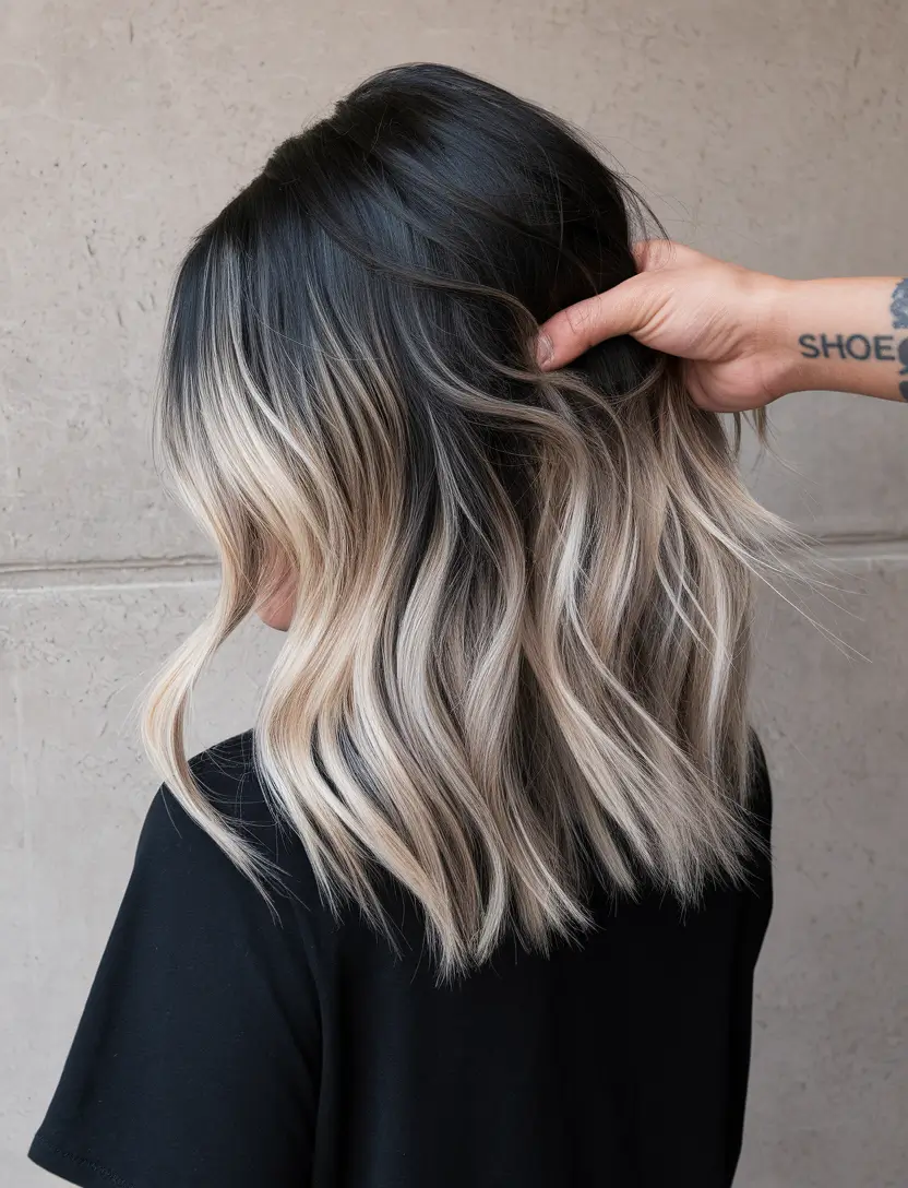 brunette balayage hair blonde summer colors ombre+Soft Waves in Creamy Blonde and Ink Black