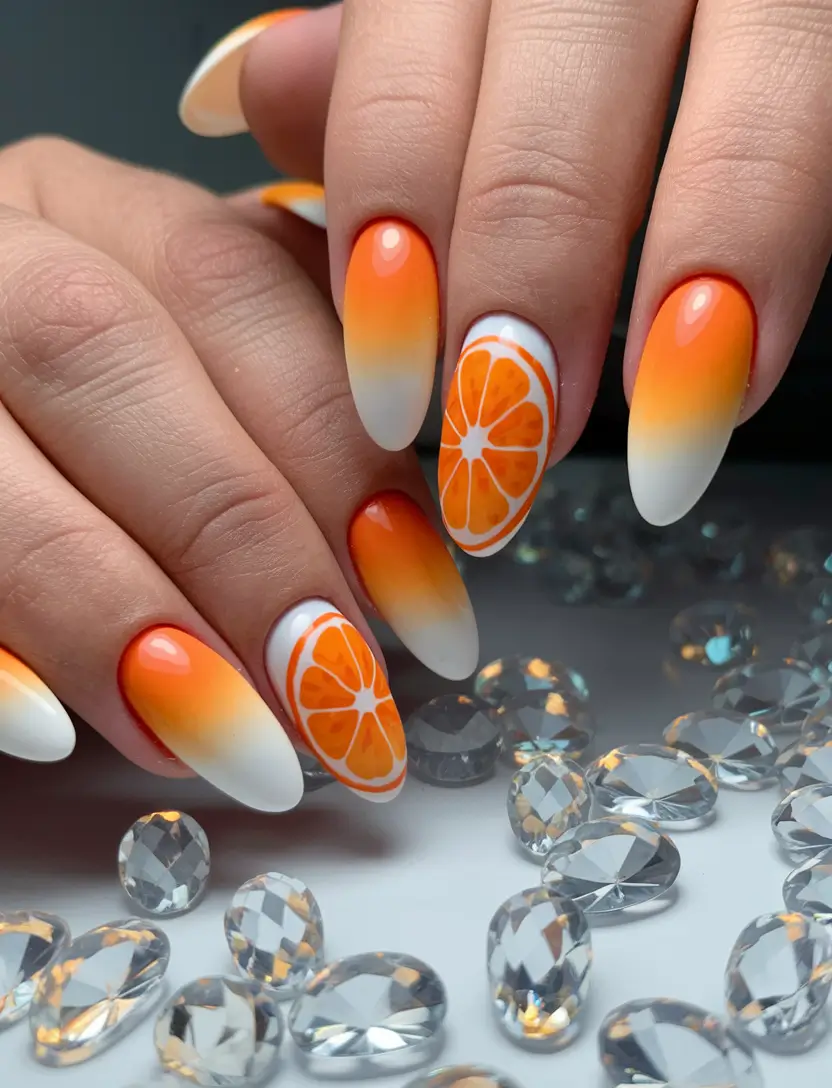 tropical fruit nails Citrus Gradient on Fire