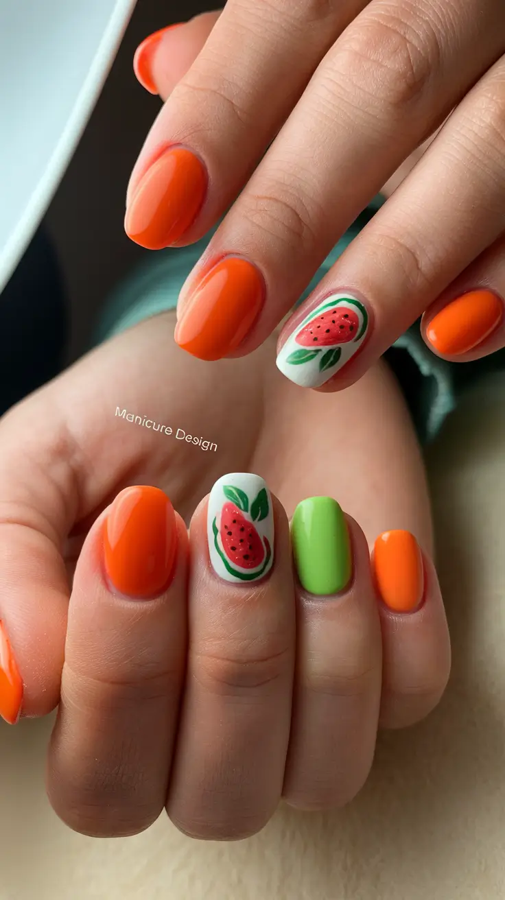 tropical fruit nails Watermelon Boldness with Citrus Punch