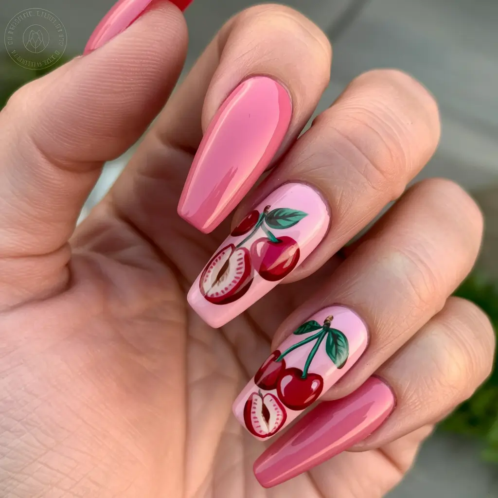 tropical fruit nails Glossy Cherry & Dragonfruit Delight