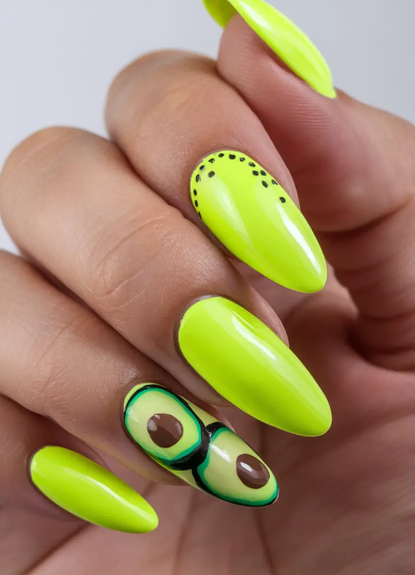 tropical fruit nails Neon Avocado Energy with Edgy Dot Detail
