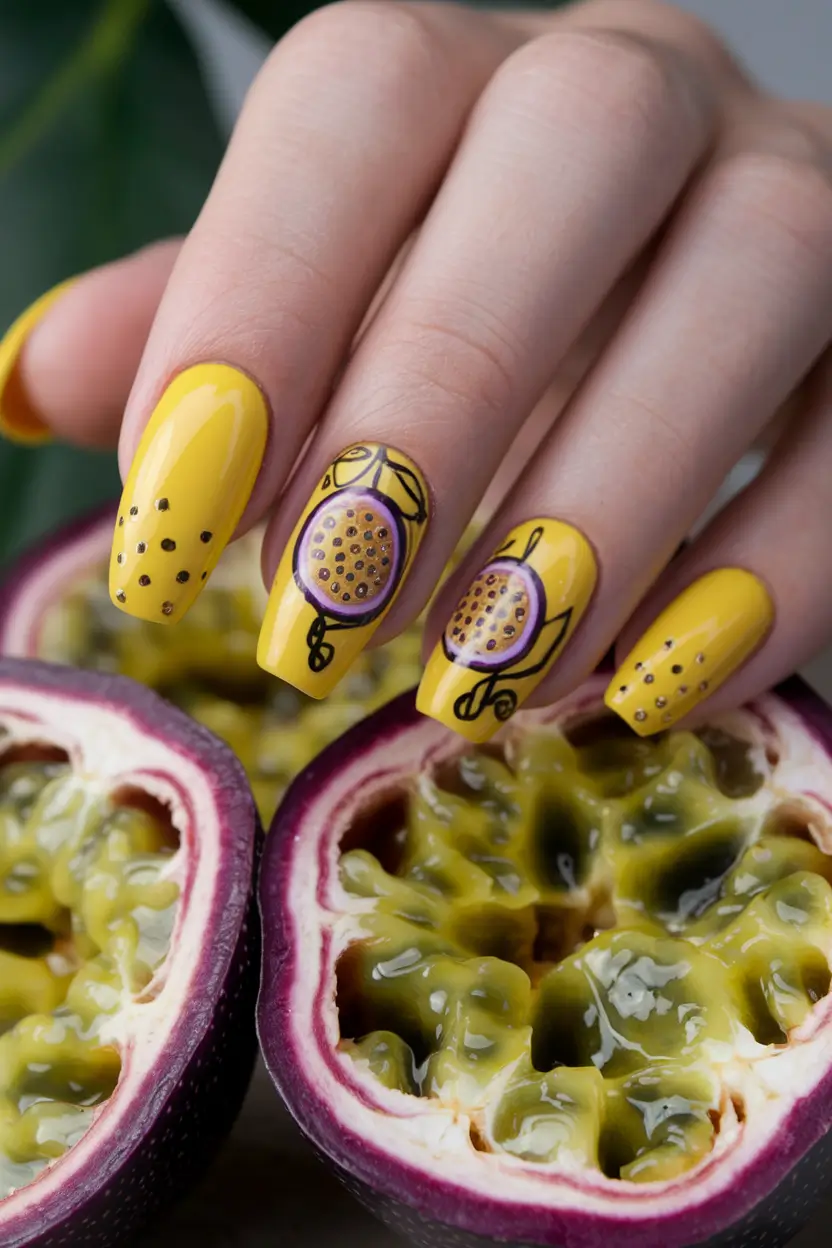 tropical fruit nail designs Passionfruit Perfection in Yellow and Purple