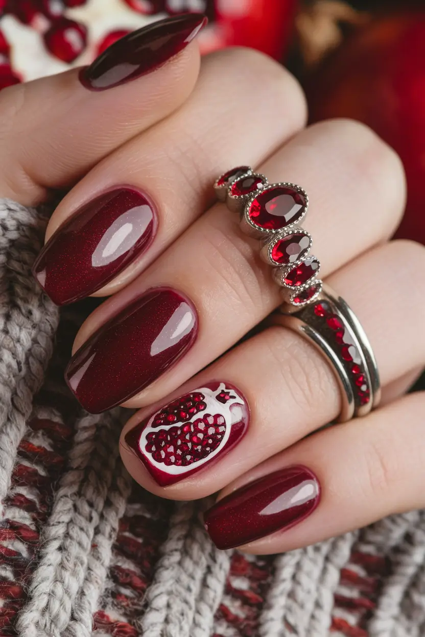 tropical vacation nails fruit Garnet Red Pomegranate Elegance