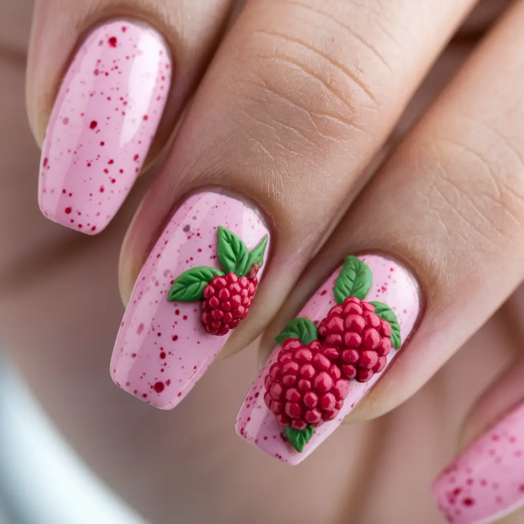tropical fruit nails Berry Cute Pink Speckles