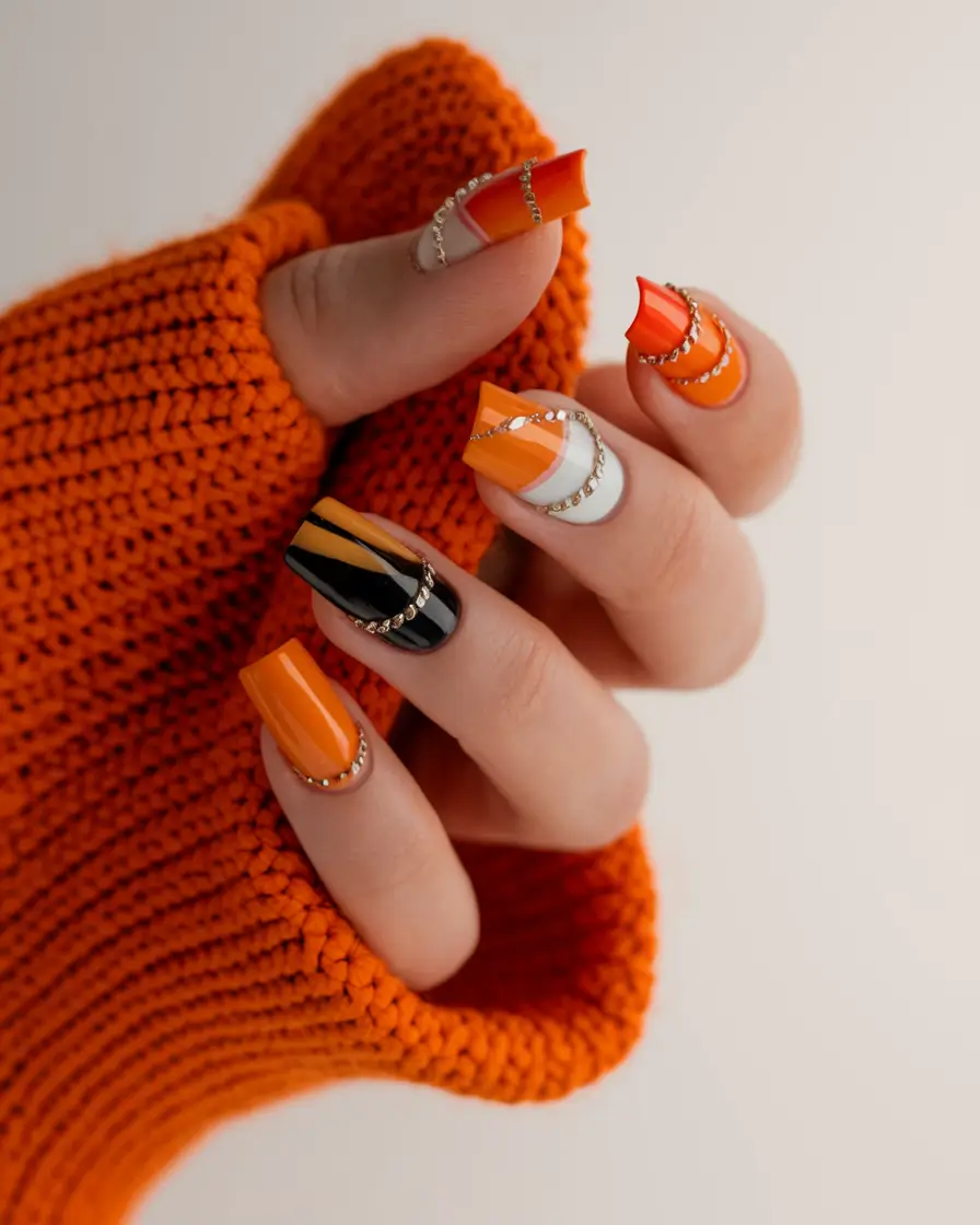 vacation nails summer square+Sunset Stripes and Citrus Spark
