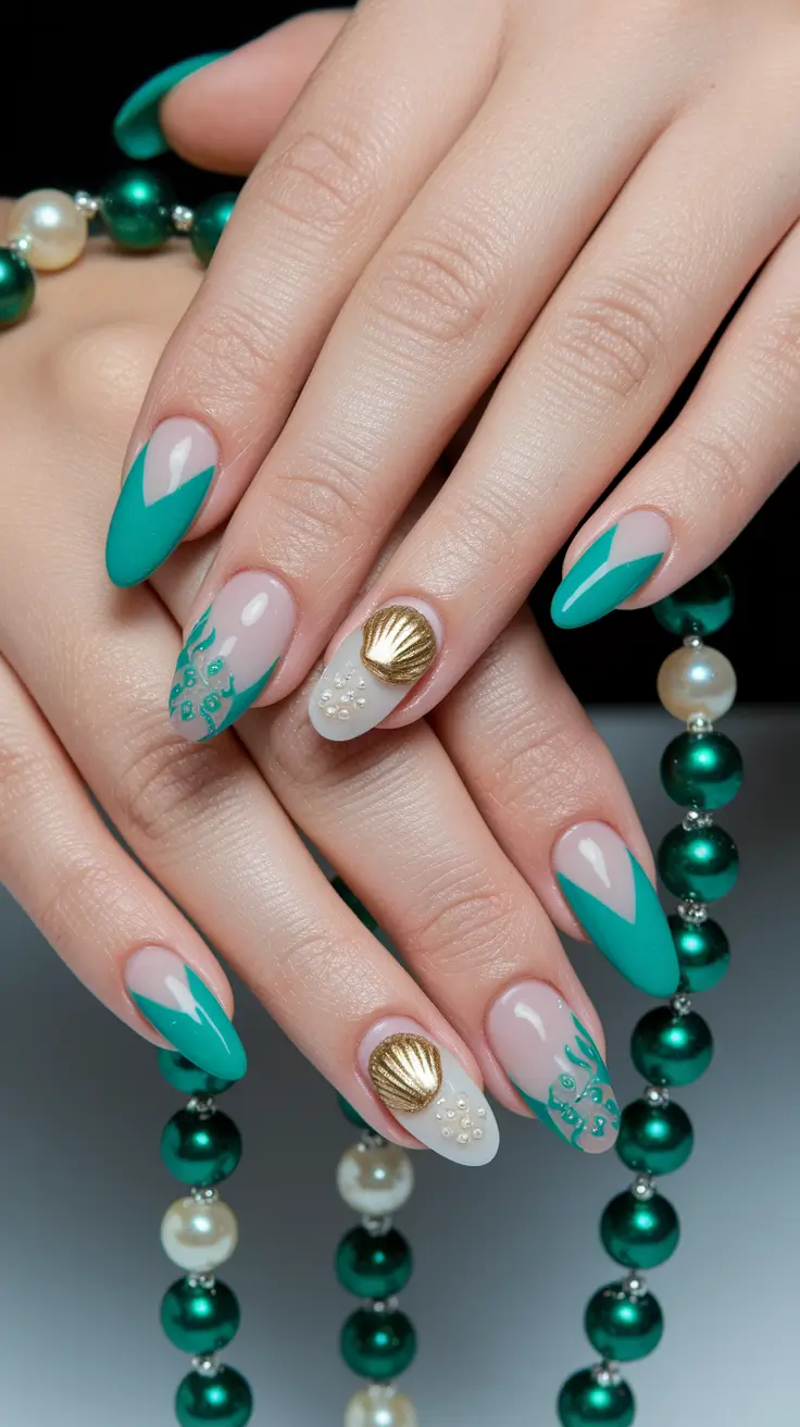 vacation nails summer almond Mermaid Shell Fantasy