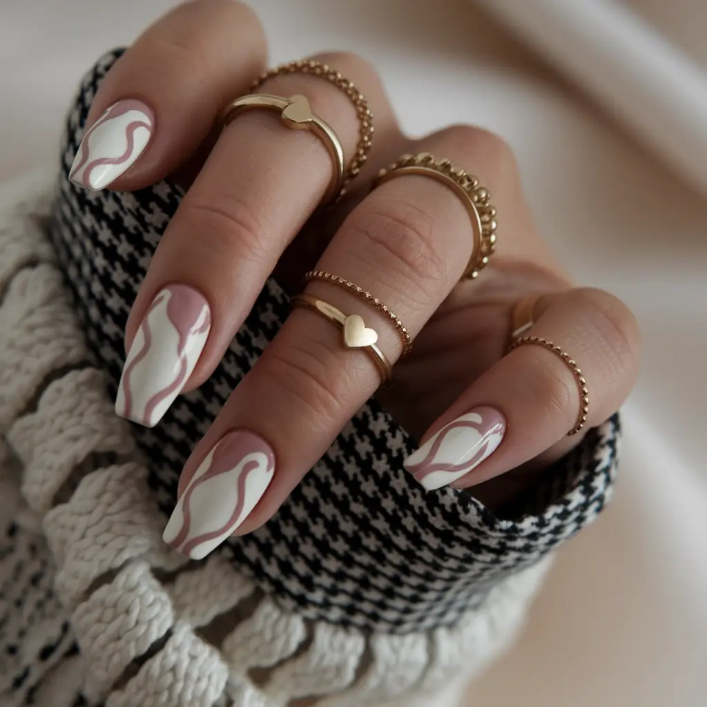 vacation nails summer almond+Muted Waves with Vintage Flair