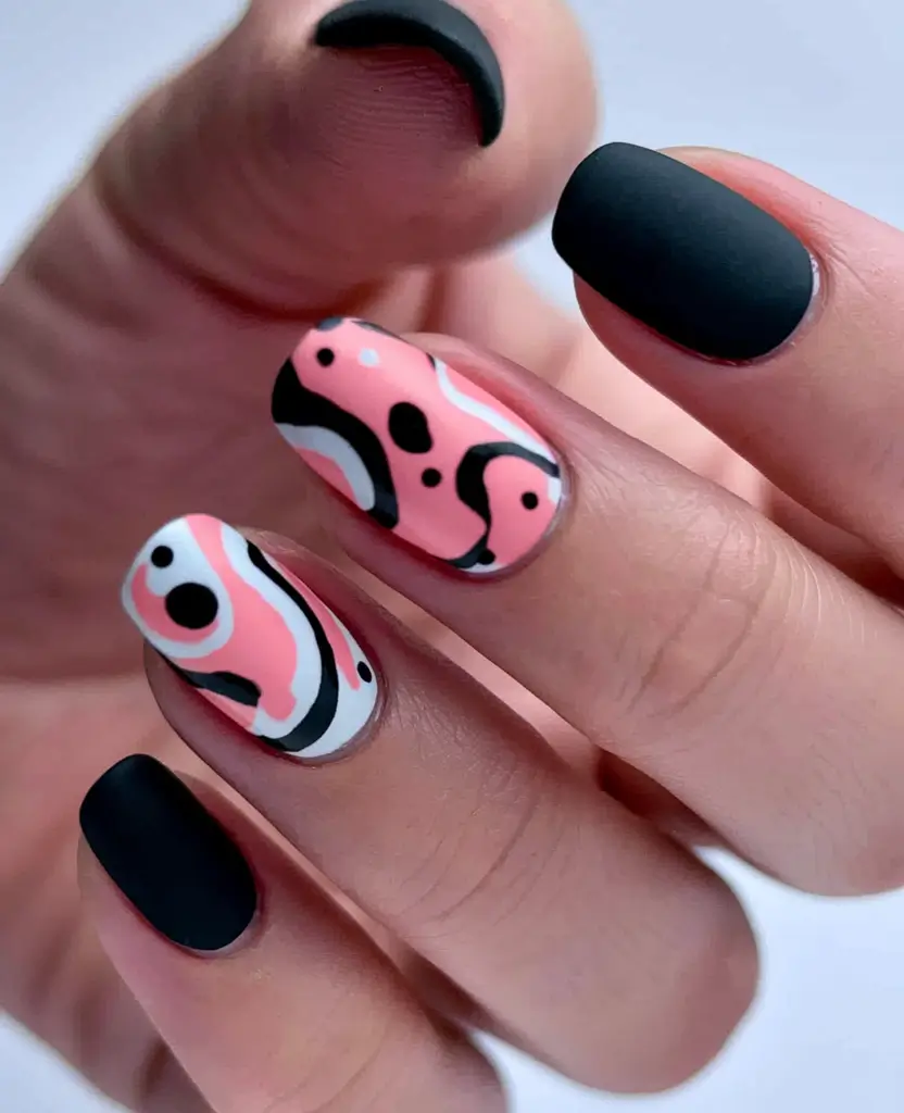 vacation nails summer pink+Bold Matte Meets Bubblegum Abstract
