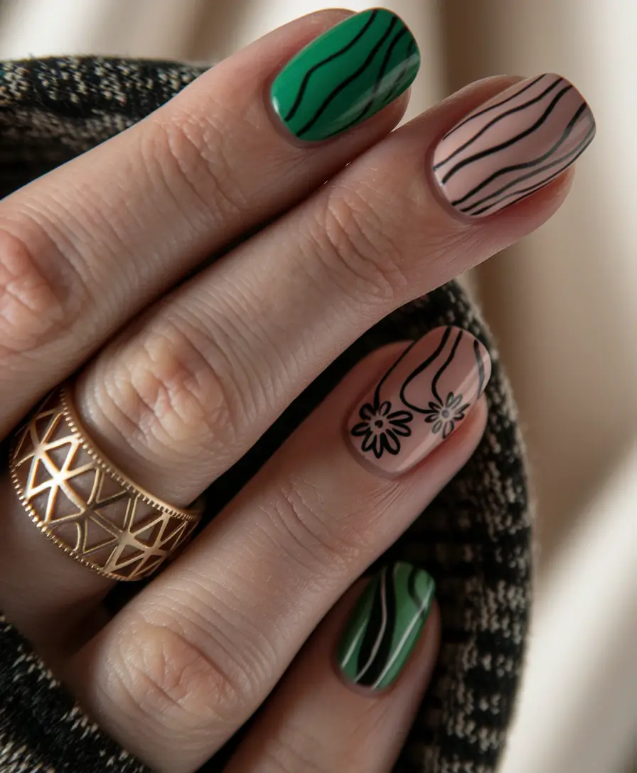 vacation nails summer simple Botanical Flow in Earthy Green