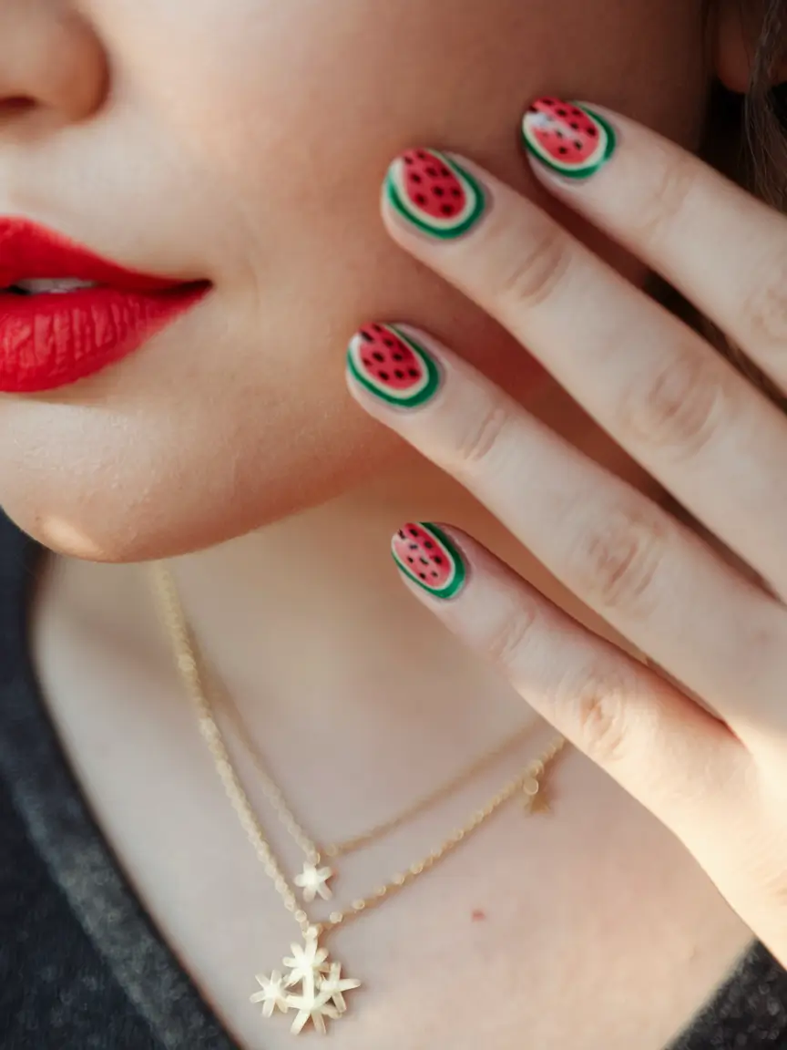 summer nails watermelon toes Chic Micro-Slices on Short Tips