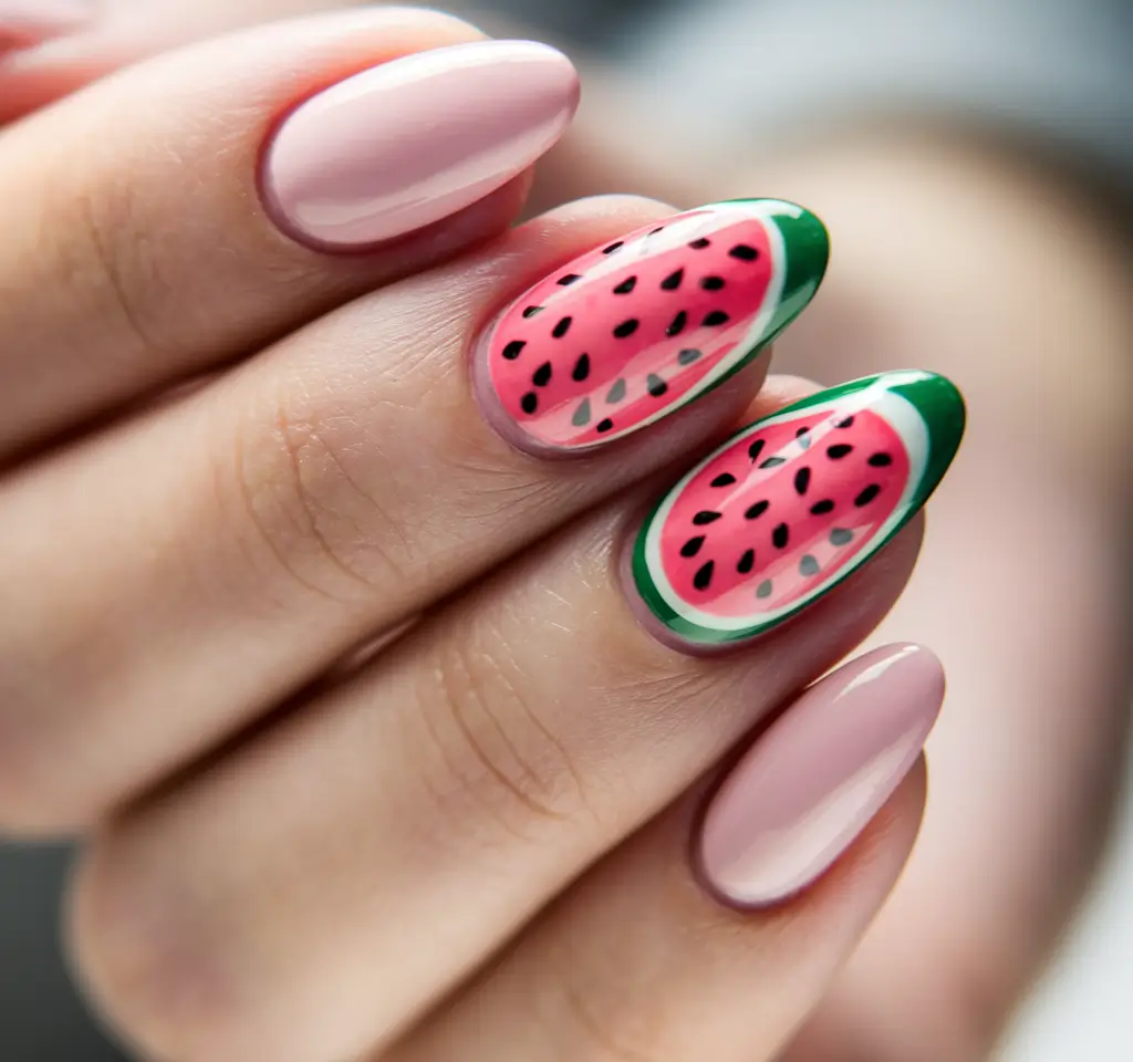 summer watermelon aesthetic nails Subtle & Sweet Fruit Detail