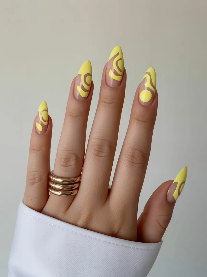 yellow summer nails ideas Sunbeam Swirls in Glossy Yellow