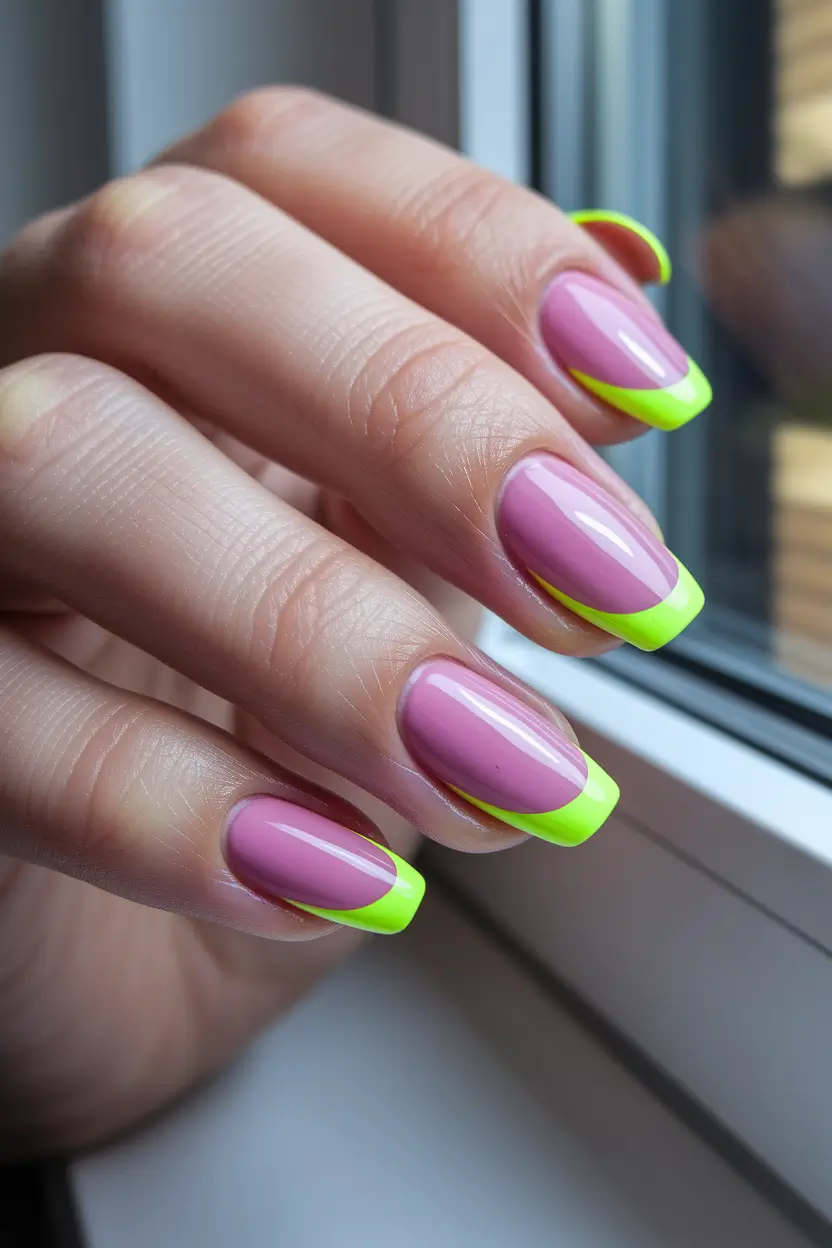 yellow summer nails ideas Fresh Lime French with Pink Base