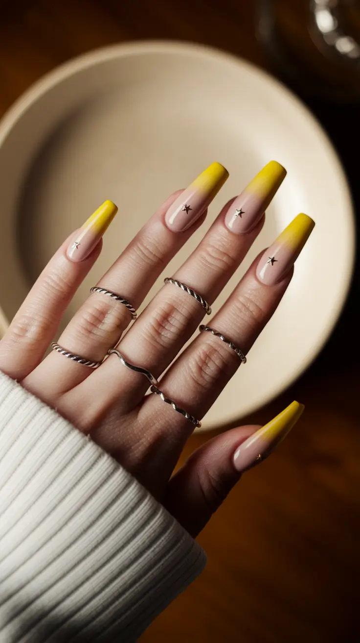 yellow summer nails ideas Golden Stars & Lemon Tips