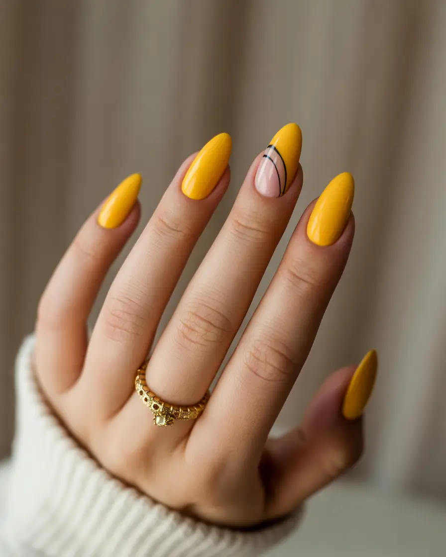 yellow summer nails ideas 2025 Golden Minimalism with a Twist