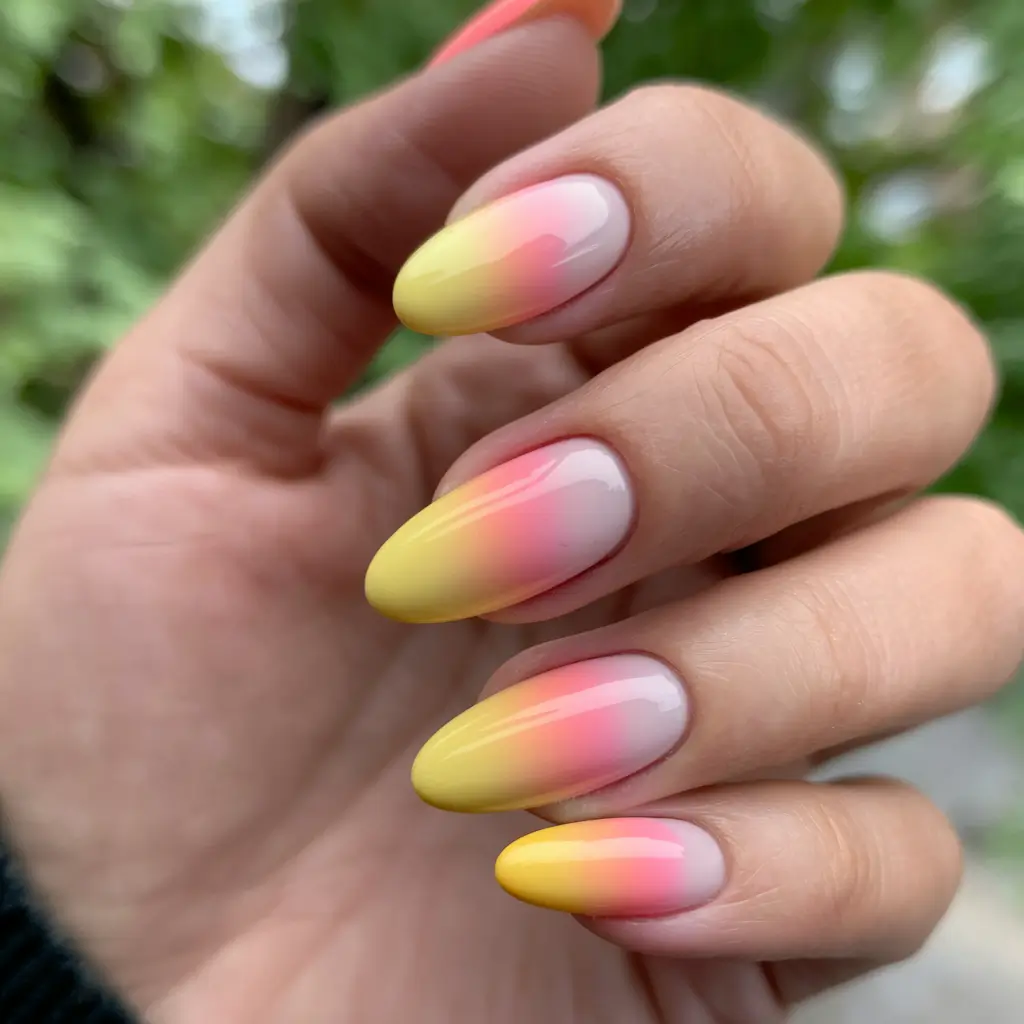 yellow summer nails ideas 2025 Sunset Ombre Dream
