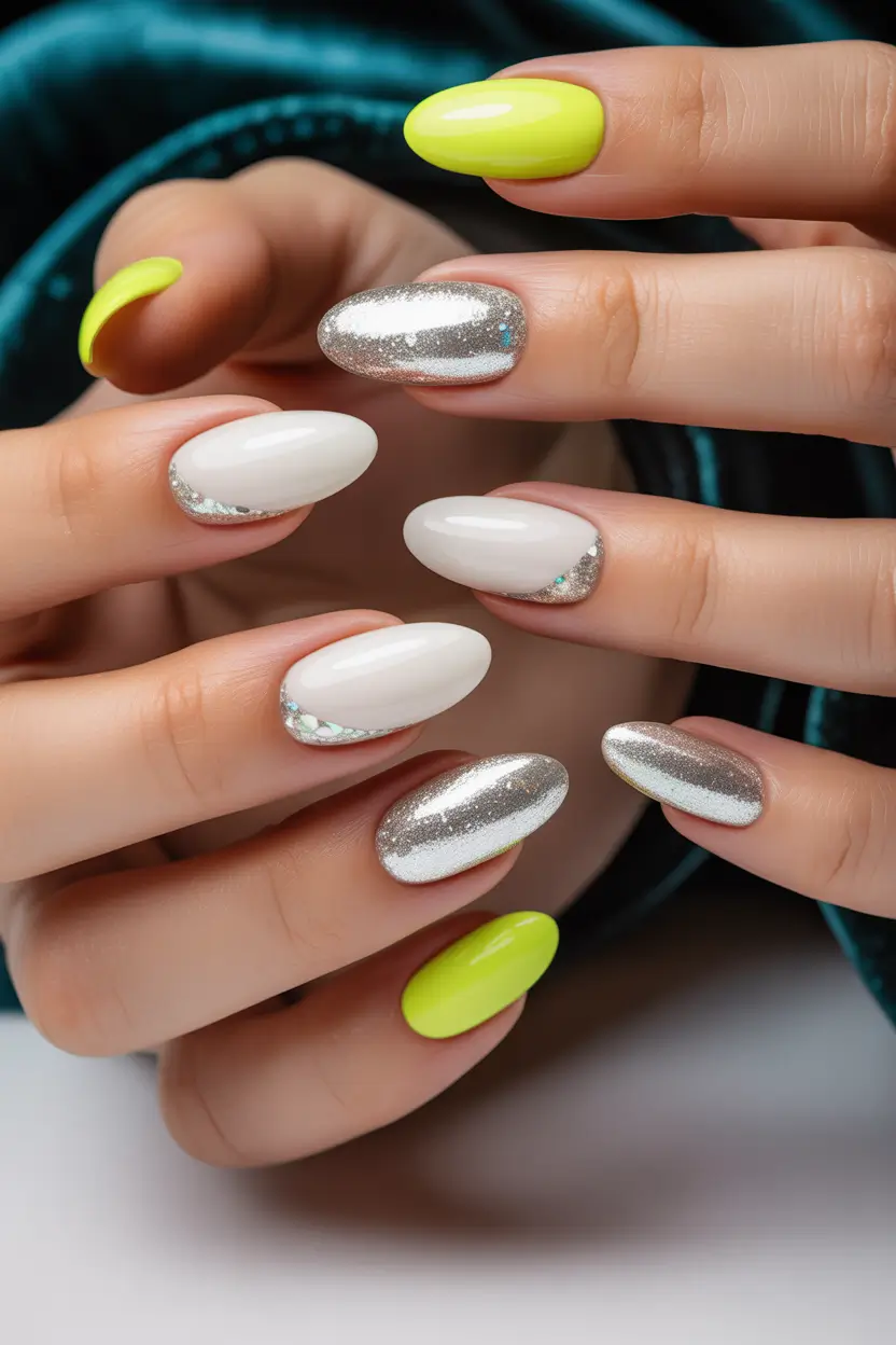 yellow summer nails ideas Chrome Meets Neon Lemon Pop
