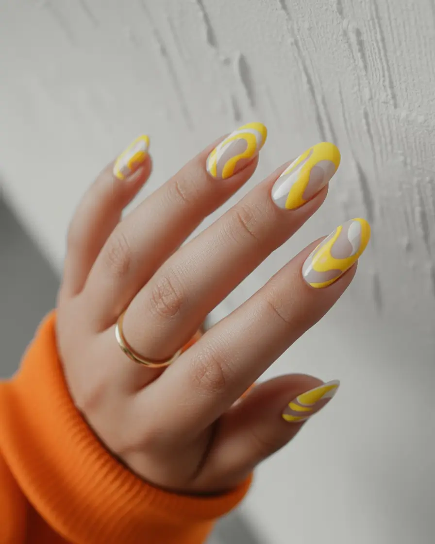 yellow summer nails ideas Retro Flow in Yellow & White
