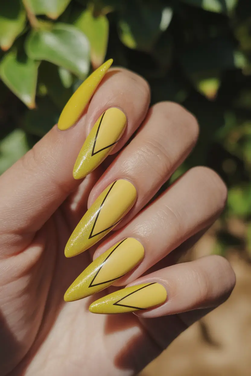 Sharp V Tips in Mustard Geometry Yellow Summer Nails Ideas