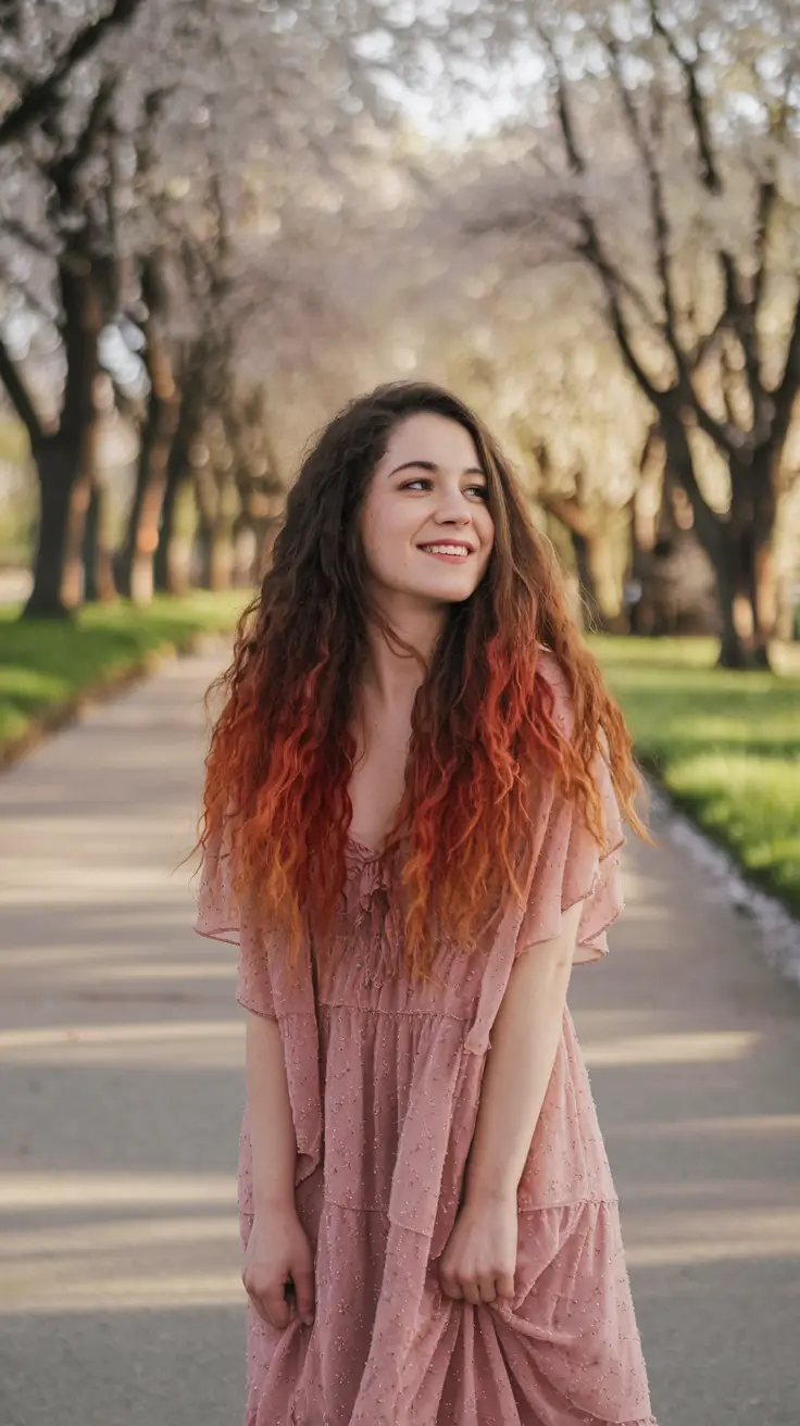 end of summer hair color Fiery Sunset Waves
